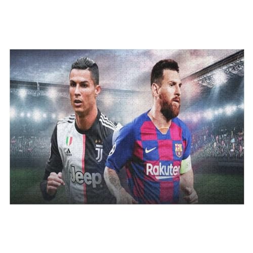 Ronaldo Messi Puzzle Erwachsene Fußballspieler Puzzles 1000 Teile Wooden Puzzles Bildung Spielzeug Spiel Familie Dekoration (75x50) cm von Zwjkmjn