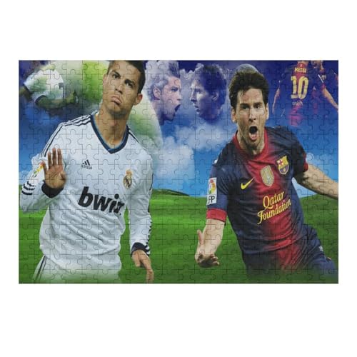 Ronaldo Messi Puzzle Erwachsene Fußballspieler Puzzles 300 Teile Wooden Puzzles Bildung Spielzeug Spiel Familie Dekoration (40x28) cm von Zwjkmjn