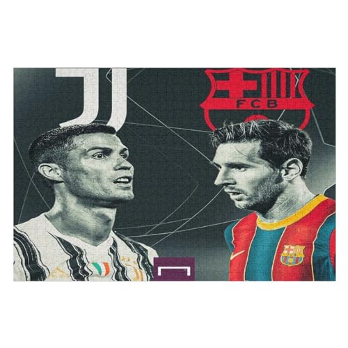 Ronaldo Messi Puzzles Erwachsene Puzzle 1000 Teile Puzzle Fußballspieler Wooden Puzzle Lernspielzeug Spiel Familiendekoration (75x50) cm von Zwjkmjn