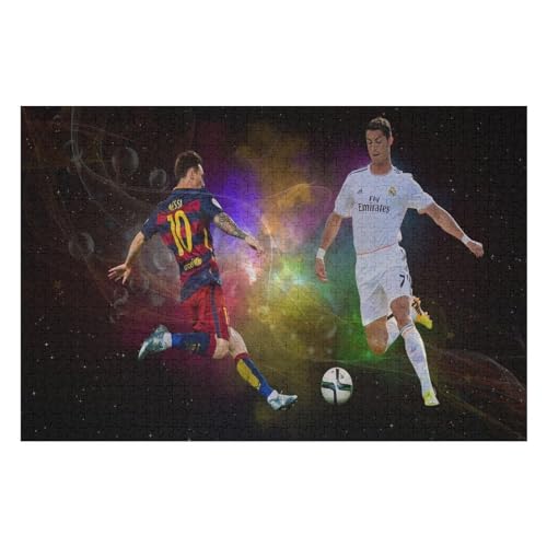 Ronaldo Messi1000 Puzzleteile Puzzle Erwachsene Puzzle Schwierigkeitsgrad Puzzle Fußballspieler Wooden Puzzles Lernspielzeug Spiel (75x50) cm von Zwjkmjn