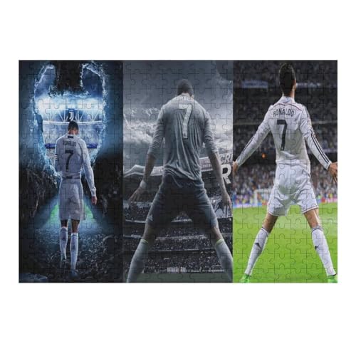 Ronaldo Puzzles Erwachsene Puzzle 300 Teile Puzzle Fußballspieler Wooden Puzzle Lernspielzeug Spiel Familiendekoration (40x28) cm von Zwjkmjn