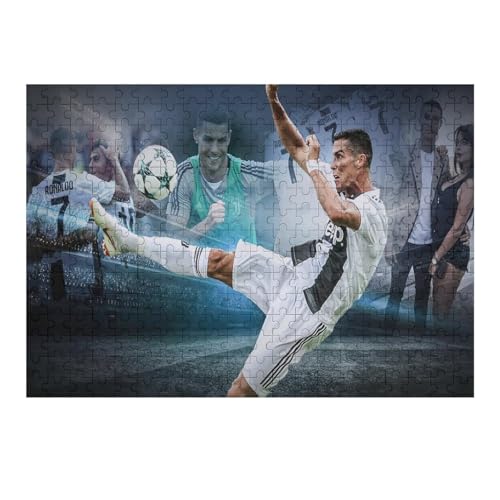 Ronaldo Puzzles Erwachsene Puzzle 300 Teile Puzzle Fußballspieler Wooden Puzzle Lernspielzeug Spiel Familiendekoration (40x28) cm von Zwjkmjn