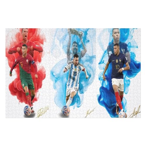 Wooden Puzzles 1000 Teile Ronaldo Messi Mbappe Puzzle Erwachsene Puzzle Schwierigkeitsgrad Puzzle Fußballspieler Puzzle Lernspiel Spielzeug (75x50) cm von Zwjkmjn