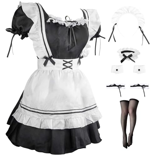 Zyimsva Maid Dress Halloween KostüM Damen Anime Cospaly Dienstmädchen Kostüm Maid Kostüm Outfit Set mit Strümpfen (L) von Zyimsva