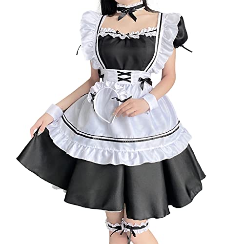 Zyimsva Maid Dress Halloween KostüM Damen Maid Outfit Cospaly Dienstmädchen Kostüm Maid Kostüm Outfit Set Faschingskostüme Damen (Schwarz, L) von Zyimsva