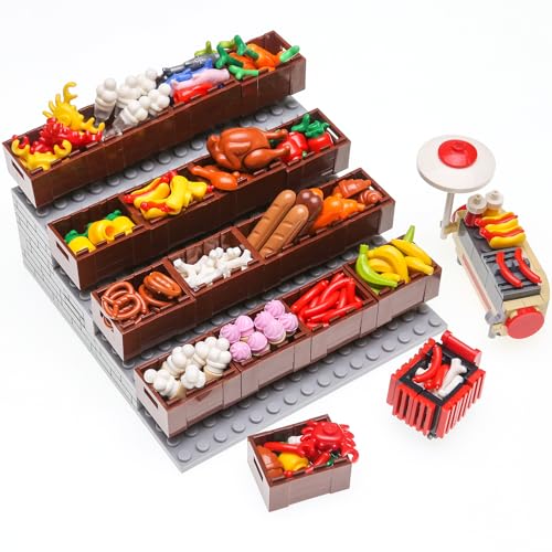 Zylopa 180pcs City-Food Supermarkt Küche Restaurant Spielzeug Kit Eiscreme Cupcakes Brot Fisch Krabbe Hotdog-Stall-Türkei Banane Karotte von Zylopa