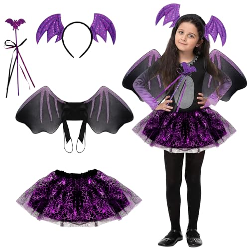 Zylota Halloween Kostüm für Kinder,4 Stück halloween Fledermaus Kostüm Mädchen Tutu, halloween kinder kostüme für 3-8 Jahre für Halloween Karneval Fasching Mottoparty von Zylota