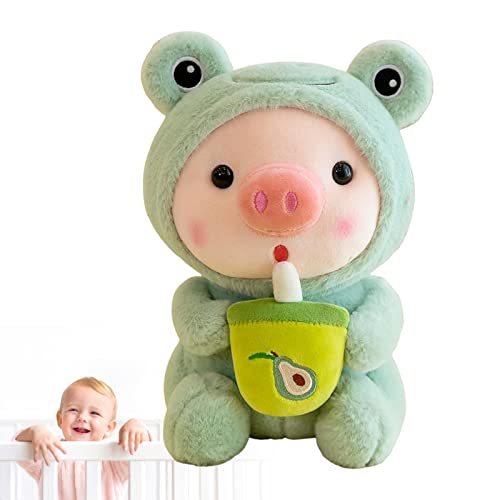 Pig Milk Tea Kuscheltier Big Boba Plushie Lebhafter Ausdruck Bubble Tea Piggy Plüschtier Weich Bequem Frösche Tiger Kaninchen Einhörner Kleidung Cartoon Umarmungsspielzeug für Kinder Erwachsene von a-r