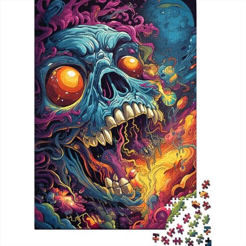 1000 Teile buntes psychedelisches Totenkopf-Puzzle mit Abstandsregeln, kreatives quadratisches Puzzle für Teenager, anspruchsvolles Holzbrett-Puzzle (75 x 50 cm) von aaaaab