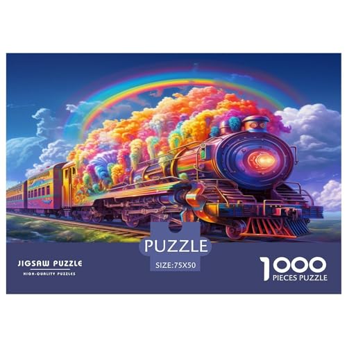 1000-teiliger Regenbogenzug für Erwachsene, schwierige Puzzles, Puzzles für Erwachsene und Teenager, Entspannungspuzzles, Spiele 1000 Teile (75 x 50 cm) von aaaaab