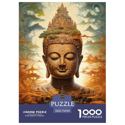 1000-teiliges Buddha-Kunst-Puzzle für Erwachsene, Holzpuzzle für Erwachsene, Teenager, Mann, Frau, Geschenk, 1000 Stück (75 x 50 cm) von aaaaab