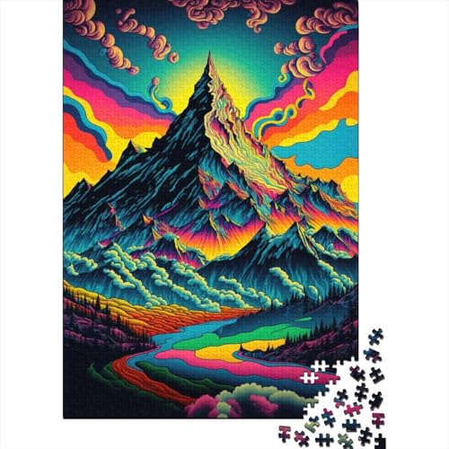 1000-teiliges Psychedelic Valley-Puzzle für Erwachsene, kreatives Holzpuzzle, Teenager-Puzzle, Stressabbau, schwieriges Herausforderungspuzzle für Erwachsene und Teenager, 1000 Stück (75 x 50 cm) von aaaaab