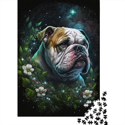 1000-teiliges Puzzle, Bulldogge mit Blumen, Puzzle für Kinder, Spielzeug, Geschenke, Herausforderungsspiel, Puzzle, kreative Puzzles, Wanddekoration, 1000 Stück (75 x 50 cm) von aaaaab