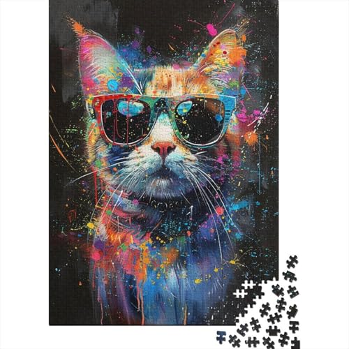 1000-teiliges Puzzle, Katze mit Sonnenbrille, Puzzle, Kinderpuzzle, Zusammenbauspielzeug, interaktives Familienspiel, 1000 Teile (75 x 50 cm) von aaaaab