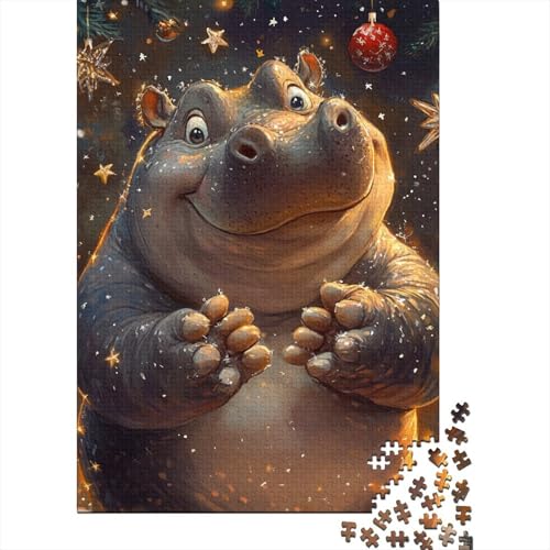 1000-teiliges Puzzle, Weihnachts-Nilpferd, kreatives quadratisches Puzzle für Kinder und Holzpuzzle, Spielzeug, Denkspiel, 1000 Teile (75 x 50 cm) von aaaaab