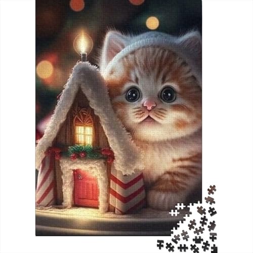 1000-teiliges Puzzle, Weihnachts-Puzzle mit süßer Katze, quadratisches Puzzle für Kinder und Teenager, Holzpuzzle, Familienpuzzlespiel, 1000 Teile (75 x 50 cm) von aaaaab