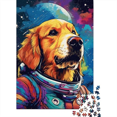 1000-teiliges Puzzle, künstlerischer Astronaut, Golden Retriever, kreatives quadratisches Puzzle für Kinder und Holzpuzzle, Lernspielzeug, 1000 Teile (75 x 50 cm) von aaaaab