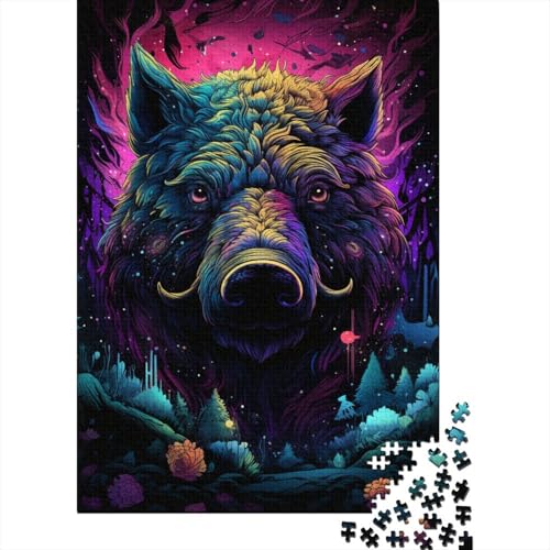 1000-teiliges Puzzle, künstlerisches Wildschwein-Quadrat-Puzzle für Erwachsene, Holzpuzzle, Lernspielzeug, 1000 Teile (75 x 50 cm) von aaaaab