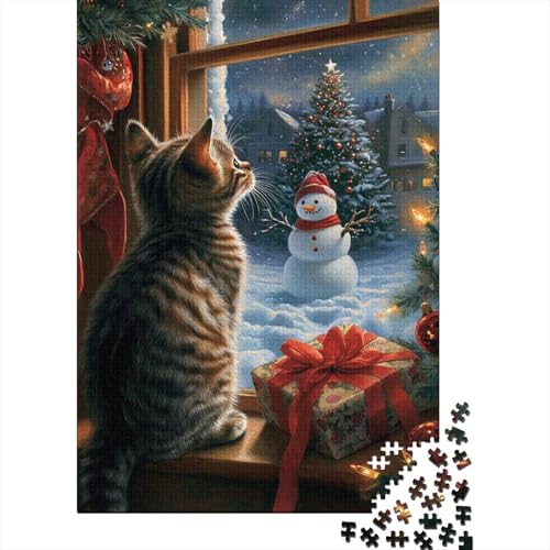 1000-teiliges Puzzle, süße Weihnachtskatze, kreatives quadratisches Puzzle für Kinder und Holzpuzzle, Spielzeug, Denkspiel, 1000 Teile (75 x 50 cm) von aaaaab