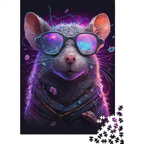 1000-teiliges Puzzle „Kosmische Maus mit Brille“ für Kinder, Holzpuzzle, Puzzles für Kinder, Lernspiel, Herausforderungsspielzeug, 1000 Teile (75 x 50 cm) von aaaaab