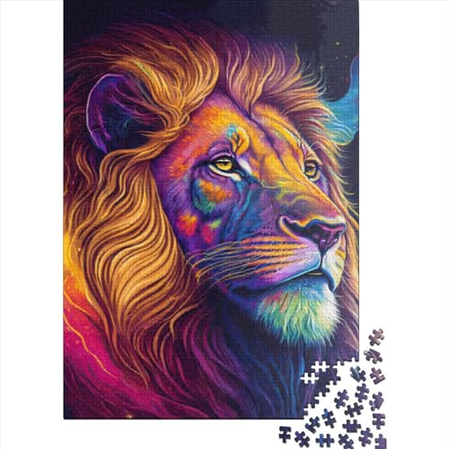 1000-teiliges Puzzle „Löwe Neon“ für Kinder, schwieriges Puzzle für Kinder, Spaß für die ganze Familie, 1000-teiliges Puzzle (75 x 50 cm) von aaaaab