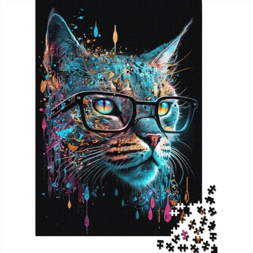 1000-teiliges Puzzle „Luchs mit Brille“ für Erwachsene und Teenager, Lernspiele für zu Hause, DIY-Spielzeug, 1000 Stück (75 x 50 cm) von aaaaab