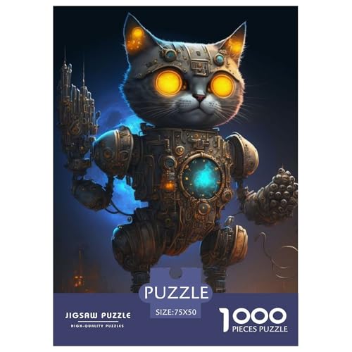 1000-teiliges Puzzle „Mechanische Katze“ für Erwachsene Teenager, Holzpuzzle, nachhaltiges Puzzle für Erwachsene | Spiele 1000 Teile (75 x 50 cm) von aaaaab