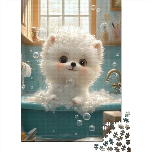 1000-teiliges Puzzle „Welpen waschen“, kreatives quadratisches Holzpuzzle für Kinder, Lernspiel, Herausforderungsspielzeug, 1000 Teile (75 x 50 cm) von aaaaab