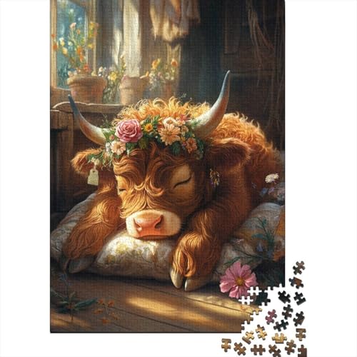 1000-teiliges Puzzle Art Highland Cow Kreatives quadratisches Puzzle für Kinder und Holzpuzzle Lernspielzeug 1000 Teile (75 x 50 cm) von aaaaab