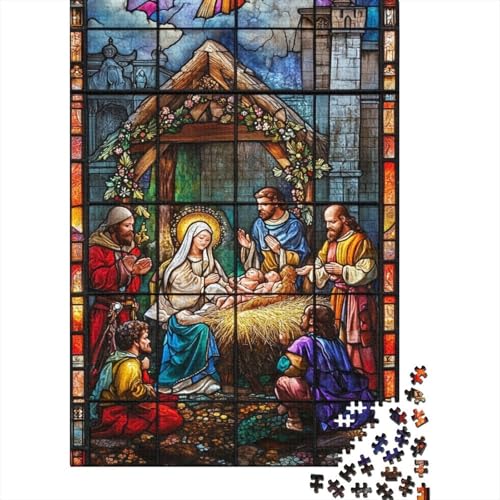 1000-teiliges Puzzle-Kunstwerk „Die Geburt Jesu“, quadratische Puzzles für Kinder und Holzpuzzles, Heimdekorations-Puzzle, 1000 Teile (75 x 50 cm) von aaaaab