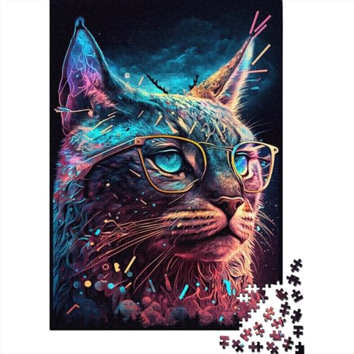 1000-teiliges Puzzle für Erwachsene, Luchs mit Brille, Puzzle 1000 Teile, Brettpuzzle für Kinder, Entspannungspuzzlespiele, Denksportaufgaben, Weihnachtspuzzle, (75 x 50 cm) von aaaaab