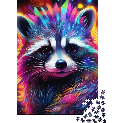 1000-teiliges Puzzle für Erwachsene, Psychedelischer Waschbär, 1000 Puzzles für Teenager, Geschenkpuzzles, Entspannungspuzzles, Teenagerpuzzle 1000-teilig (75 x 50 cm) von aaaaab