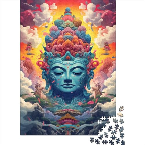 1000-teiliges Puzzle für Erwachsene, farbenfrohe, künstlerische Buddha-Statue, quadratisches Puzzle für Kinder und Holzpuzzle, Lernspiel, Herausforderungsspielzeug, 1000 Teile (75 x 50 cm) von aaaaab