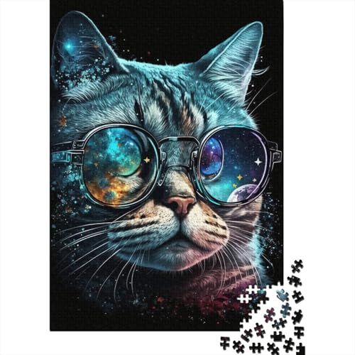 1000-teiliges Puzzle für Erwachsene und Kinder, Galaxie-Katze mit Brille, Puzzle für Erwachsene, Puzzle 1000-teiliges Spielspielzeug für Erwachsene, Familienpuzzle, (75 x 50 cm) von aaaaab