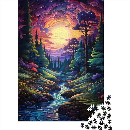 1000-teiliges Puzzle für Kinder, 1000-teiliges Puzzle, 1000-teiliges Puzzle, Bunte psychedelische Sterne im Wald, 1000-teiliges Puzzlespiel, Geschenk für Kinder (75 x 50 cm) von aaaaab