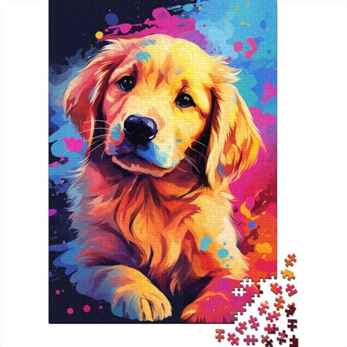 1000-teiliges Puzzle für Kinder, 1000-teiliges Puzzle, 1000-teiliges Puzzle, farbenfroher künstlerischer Golden Retriever, 1000-teiliges Puzzlespiel, Geschenk für Kinder (75 x 50 cm) von aaaaab