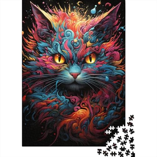 1000-teiliges Puzzle für Kinder, farbenfrohe Psychedelia of Evil Cats-Puzzles, Holzpuzzle, Lernspielzeug, Familienspiele (75 x 50 cm) von aaaaab