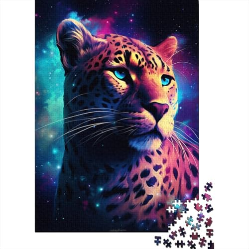 1000-teiliges Puzzle für Kinder, künstlerisches leuchtendes Leoparden-Puzzle, Familien-Puzzlespiel zum Stressabbau, schwieriges Herausforderungspuzzle für Kinder (75 x 50 cm) von aaaaab