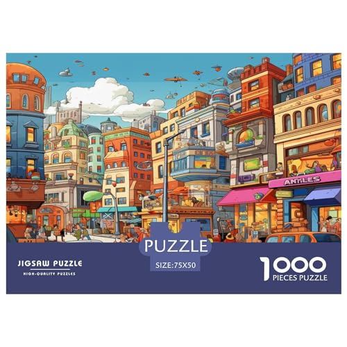 1000-teiliges Puzzle mit Cartoon-Städten, Puzzle für Erwachsene, Puzzle für Erwachsene und Teenager, 1000 Teile (75 x 50 cm) von aaaaab