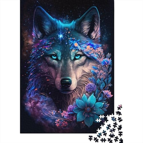 1000-teiliges Puzzle mit Wolf und Blumen für Kinder, Erwachsene, großes Puzzle, Spielzeug, Geschenk, pädagogisches, intellektuelles, entspannendes Familienspiel, (75 x 50 cm) von aaaaab