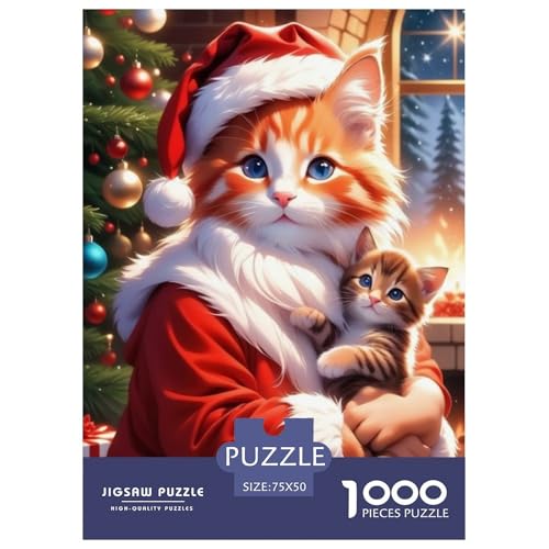 1000-teiliges Puzzle mit süßer Katze zu Weihnachten, für Erwachsene und Jugendliche Kinder, Holzpuzzle für Familienspaß und Spieleabend, 1000 Teile (75 x 50 cm) von aaaaab