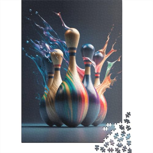 1000-teiliges Puzzlespiel mit abstraktem Bowling-Kunstwerk. Quadratisches Puzzle aus Holz. Lernspielzeug. Puzzles. Einzigartige Herausforderungsspiele. 1000 Teile (75 x 50 cm) von aaaaab