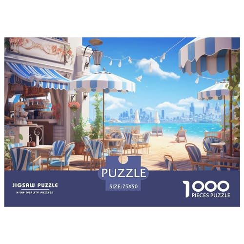 1000-teiliges Seaside_Cafe-Puzzle für Erwachsene Teenager, Holzpuzzles für Erwachsene, Puzzles zum Stressabbau, Spielzeug, 1000 Stück (75 x 50 cm) von aaaaab