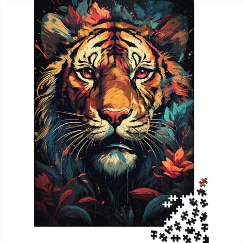 1000-teiliges kreatives quadratisches Puzzle mit Aquarellmalerei-Tiger für Teenager, Holzbrett-Puzzle, anspruchsvolles Spiel (75 x 50 cm) von aaaaab