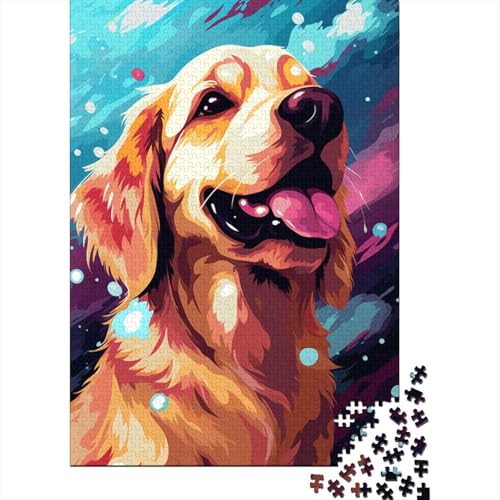 1000-teiliges künstlerisches Golden Retriever-Puzzle für Kinder, Holzbrett-Puzzle, Familien-Puzzlespiel, Stressabbau-Puzzle für Kinder (75 x 50 cm) von aaaaab