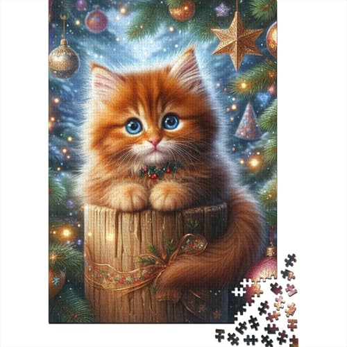 300-teiliges Puzzle, Weihnachts-Puzzle mit süßer Katze, kreatives quadratisches Puzzle für Kinder und Holzpuzzle, Spielzeug, Denkspiel, 300 Teile (40 x 28 cm) von aaaaab