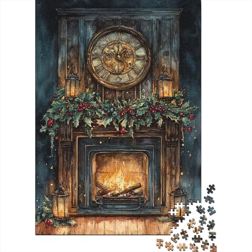 300-teiliges Puzzle, Weihnachtskamin, quadratische Puzzles für Kinder und Holzpuzzles, Lernspielzeug, Familienspiele, 300 Teile (40 x 28 cm) von aaaaab