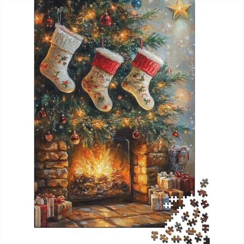 300-teiliges Puzzle, Weihnachtskamin, quadratische Puzzles für Kinder und Holzpuzzles, Lernspielzeug, Familienspiele, 300 Teile (40 x 28 cm) von aaaaab