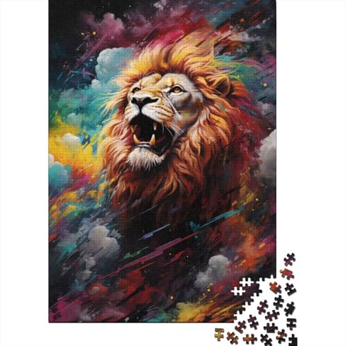 300-teiliges Puzzle, farbenfrohes künstlerisches Löwen-Kreativ-Quadrat-Puzzle für Erwachsene und Holzpuzzle-Spielzeug, Denkspiel, 300 Teile (40 x 28 cm) von aaaaab