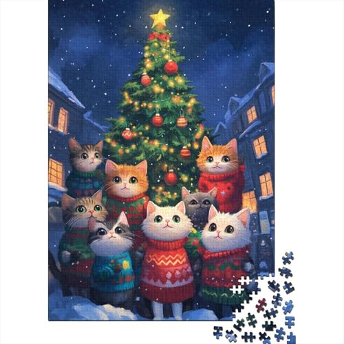 300-teiliges Puzzle, süße Weihnachtskatze, kreatives quadratisches Holzpuzzle für Kinder, Lernspiel, Herausforderungsspielzeug, 300 Stück (40 x 28 cm) von aaaaab